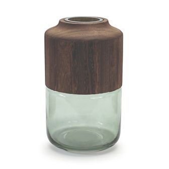 Melrose Sage Glass Vase with Wood Accent Table Decor