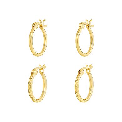 PRIMROSE 18k Gold Over Silver Hoop Earrings Duo Set