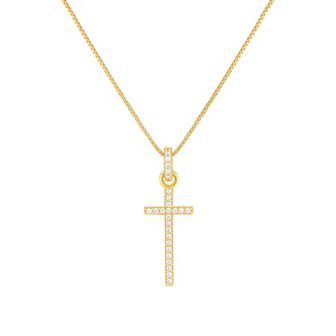 PRIMROSE 18k Gold Over Silver Cubic Zirconia Cross Pendant Necklace