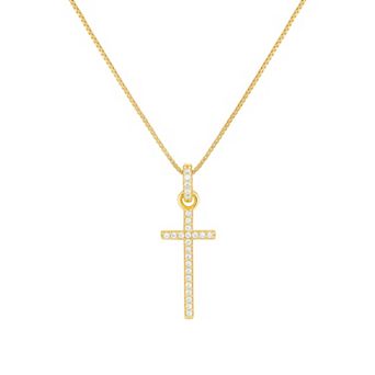 PRIMROSE 18k Gold Over Silver Cubic Zirconia Cross Pendant Necklace