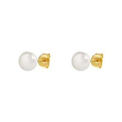PRIMROSE 18k Gold Over Silver White Glass Pearl Stud Earrings
