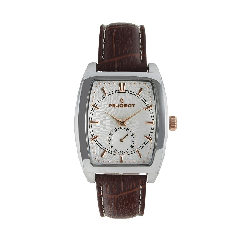 Peugeot Silver Tone Leather Watch - 2027 - Men, Mens, Brown