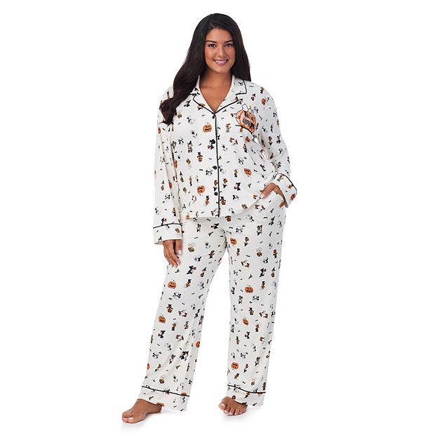 Plus Size Beauty Sleep Marcie Social Peanuts Halloween Long Sleeve Top Bottoms Pajama Set