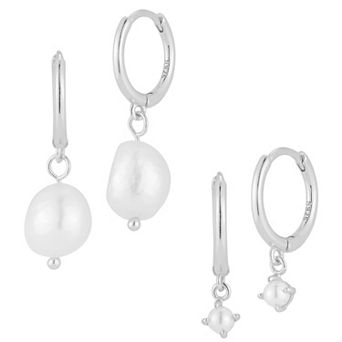 Sunkissed Sterling Sterling Silver Freshwater Cultured Pearl Huggie Hoop Earring Duo Set