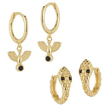 Sunkissed Sterling Sterling Silver Cubic Zirconia Animal Huggie Hoop Earring Duo Set