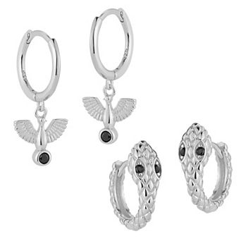 Sunkissed Sterling Sterling Silver Cubic Zirconia Animal Huggie Hoop Earring Duo Set