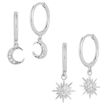 Sunkissed Sterling Sterling Silver Cubic Zirconia Sun & Moon Earring Duo Set