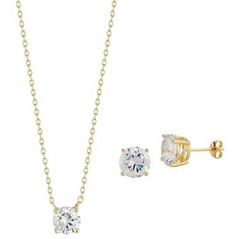 Sunkissed Sterling Sterling Silver Cubic Zirconia Solitaire Necklace & Stud Earrings Set