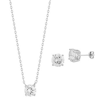 Sunkissed Sterling Sterling Silver Cubic Zirconia Solitaire Necklace & Stud Earrings Set