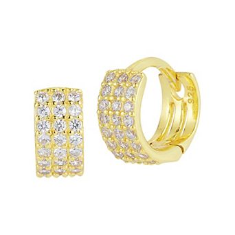Sunkissed Sterling 14k Gold Over Silver Cubic Zirconia Tri Row Huggie Hoop Earrings