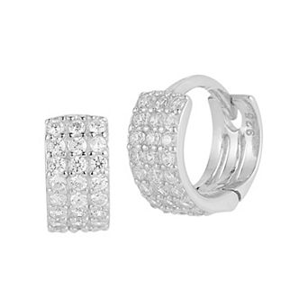 Sunkissed Sterling 14k Gold Over Silver Cubic Zirconia Tri Row Huggie Hoop Earrings