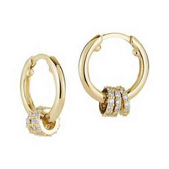 Sunkissed Sterling Cubic Zirconia Tri-Ring Huggie Hoop Earrings