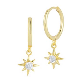 Sunkissed Sterling 14k Gold Over Silver Cubic Zirconia Star Charm Huggie Earrings