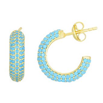 Sunkissed Sterling 14k Gold Over Silver Synthetic Turquoise Hoop Earrings