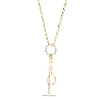 Sunkissed Sterling Cubic Zirconia Curb & Figaro Chain Lariat Necklace
