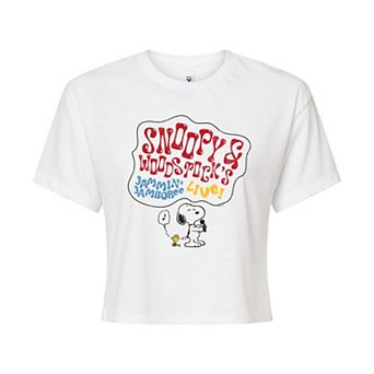 Juniors' Peanuts Snoopy & Woodstock Singing Graphic Tee