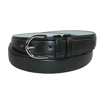 CTM Women's Leather Dress Belt 1 1/8 Inch Silver Buckle - Navy L