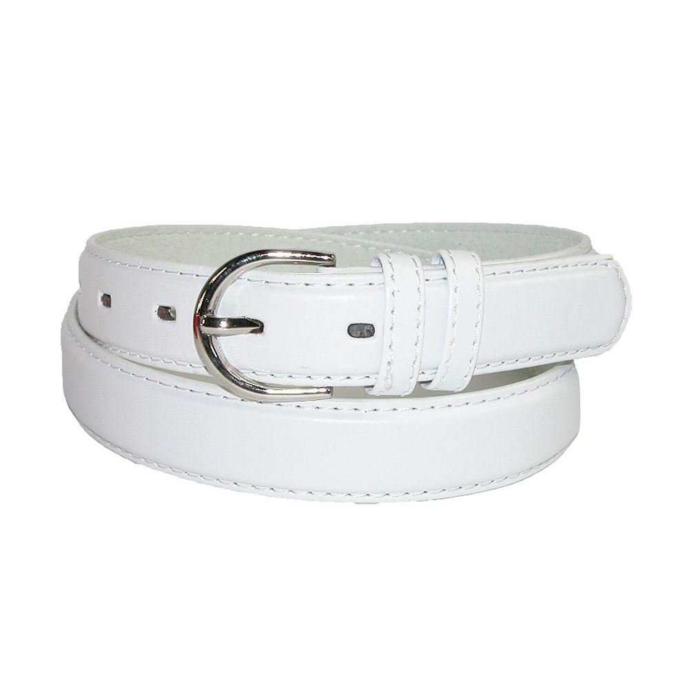 CTM Women's Leather Dress Belt 1 1/8 Inch Silver Buckle