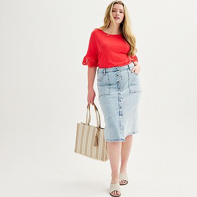 Plus Size Sonoma Goods For Life Button Fly Midi Denim Jean Skirt