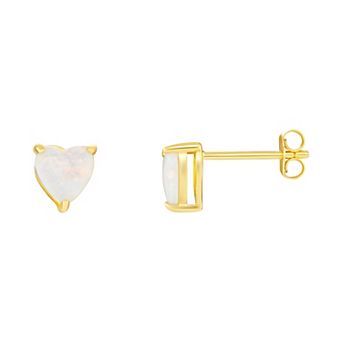 PRIMROSE 18k Gold Over Silver Opal Heart Stone Stud Earrings