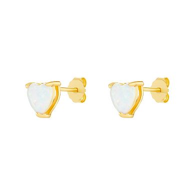 PRIMROSE 18k Gold Over Silver Opal Heart Stone Stud Earrings