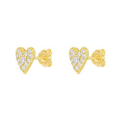 PRIMROSE 18k Gold Over Silver Pave Cubic Zirconia Heart Stud Earrings