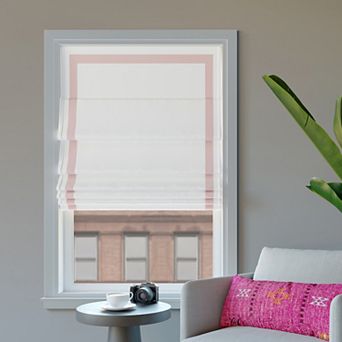 Sun Zero Hailey Pink Ribbon Border 100% Blackout Cordless Roman Shade