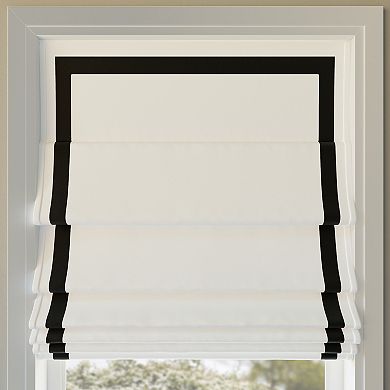 Sun Zero Olander Black Ribbon Border 100% Blackout Cordless Roman Shade