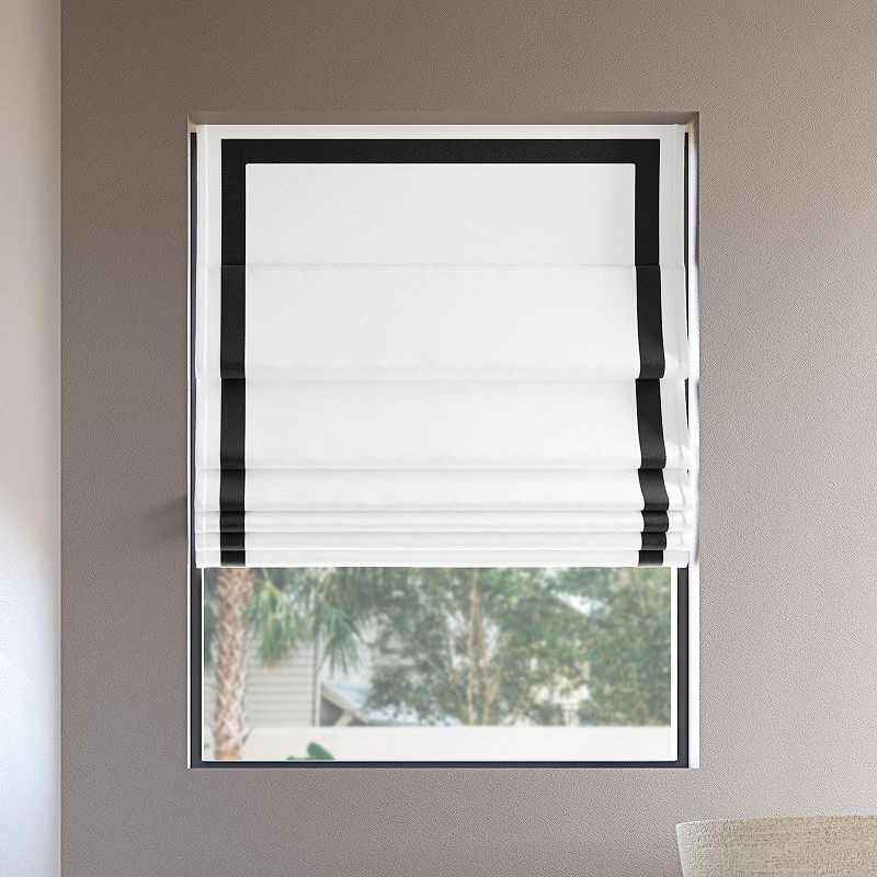 UPC 029927621891 product image for Sun Zero Olander Black Ribbon Border 100% Blackout Cordless Roman Shade | upcitemdb.com