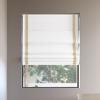 Sun Zero Olander Black Ribbon Border 100% Blackout Cordless Roman Shade