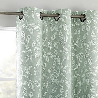 Sun Zero Satti Embroidered Leaf 100% Blackout Single Curtain Panel