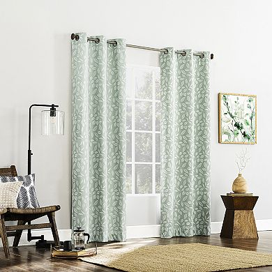 Sun Zero Satti Embroidered Leaf 100% Blackout Single Curtain Panel