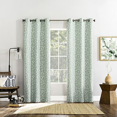 Sun Zero Satti Embroidered Leaf 100% Blackout Single Curtain Panel