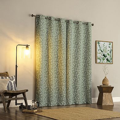 Sun Zero Satti Embroidered Leaf 100% Blackout Single Curtain Panel