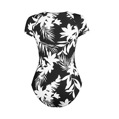 Women's Cupshe Retro Floral Zip Front Short Sleeve One Piece Swimsuit