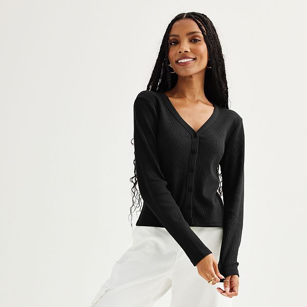 Juniors' Harper & Ivy Long Sleeve Button Front Thermal Tee