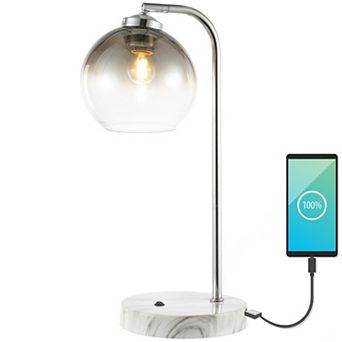 Ada Industrial Contemporary Iron/glass Led Task Lamp With Usb Charging Port