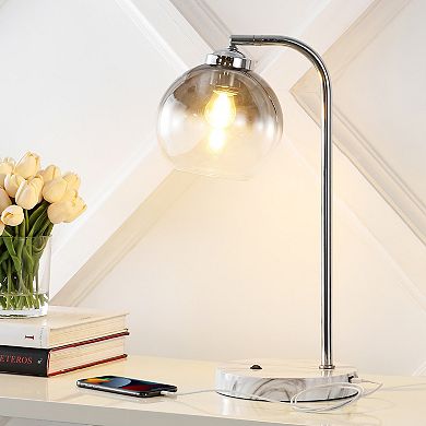 Ada Industrial Contemporary Iron/glass Led Task Lamp With Usb Charging Port