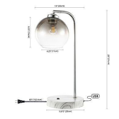 Ada Industrial Contemporary Iron/glass Led Task Lamp With Usb Charging Port