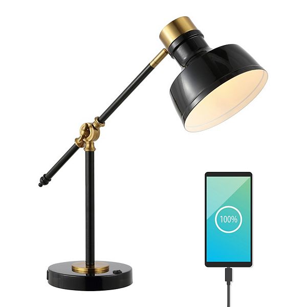 Allegra Classic Farmhouse Adjustable Cantilever Led Task Lamp With Usb Charging Port - Black Brass Gold
