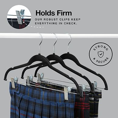 10 Pack Skirt Hangers with Clips Black Velvet Hangers Use for Skirt Ultra Thin Non Slip Black
