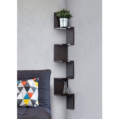 Corner Shelf Espresso - 5 Tier Corner Shelf Unit - Ideal for Corner Bookshelf or Any Decor - Corner Wall Shelf