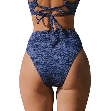 Women's CUPSHE Floral Textured Banded Highrise Bikini Bottoms
