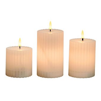 Mikasa Teardrop Wick LED Wax Pillar Candle 3 pc Set