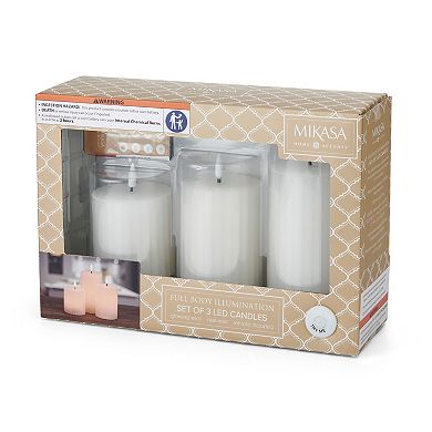 Mikasa Teardrop Wick LED Wax Pillar Candle 3-piece Set