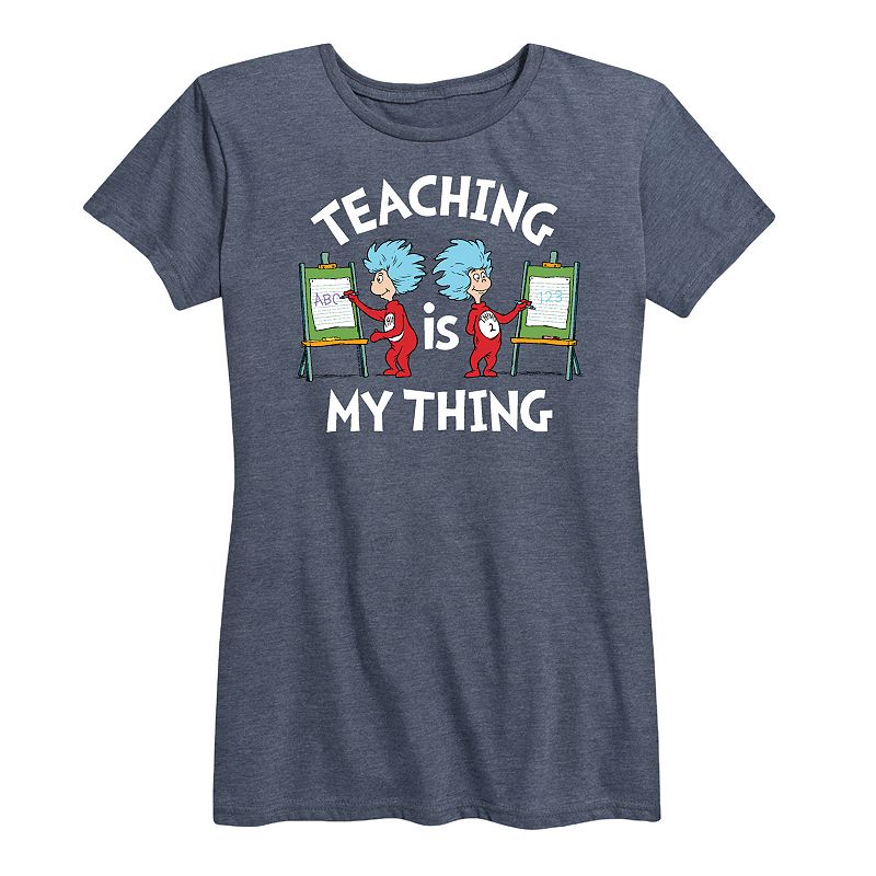 UPC 197059950544 product image for Women's Dr. Seuss Teaching Is My Thing Graphic Tee, Girl's, Size: XL, Grey Blue | upcitemdb.com