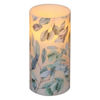 Mikasa Eucalyptus Decal LED Wax Tall Pillar Candle