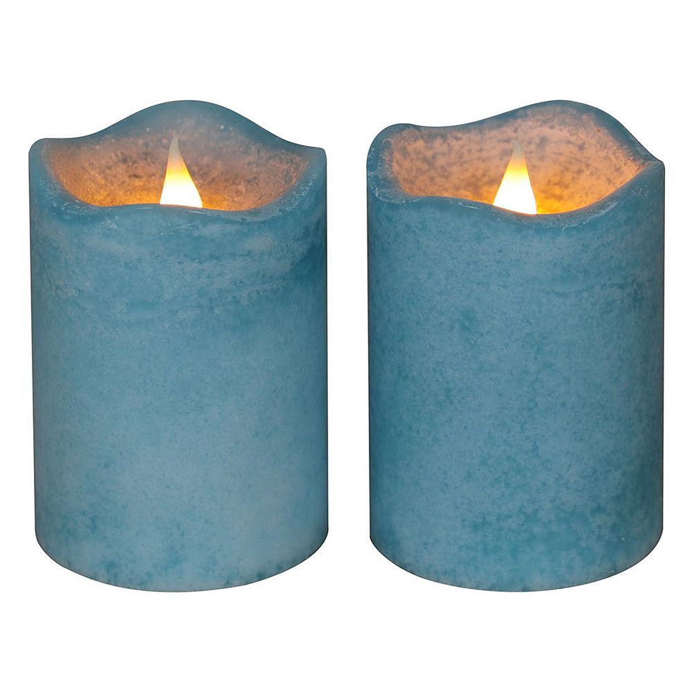 Mikasa Turquoise LED Wax Pillar Candle 2-piece Set, image size:1000x1000