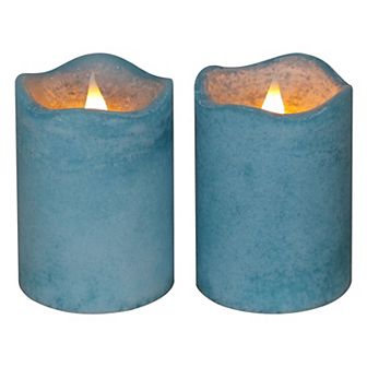 Mikasa Turquoise LED Wax Pillar Candle 2 pc Set