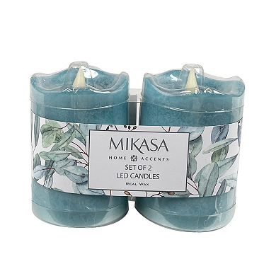 Mikasa Turquoise LED Wax Pillar Candle 2-piece Set